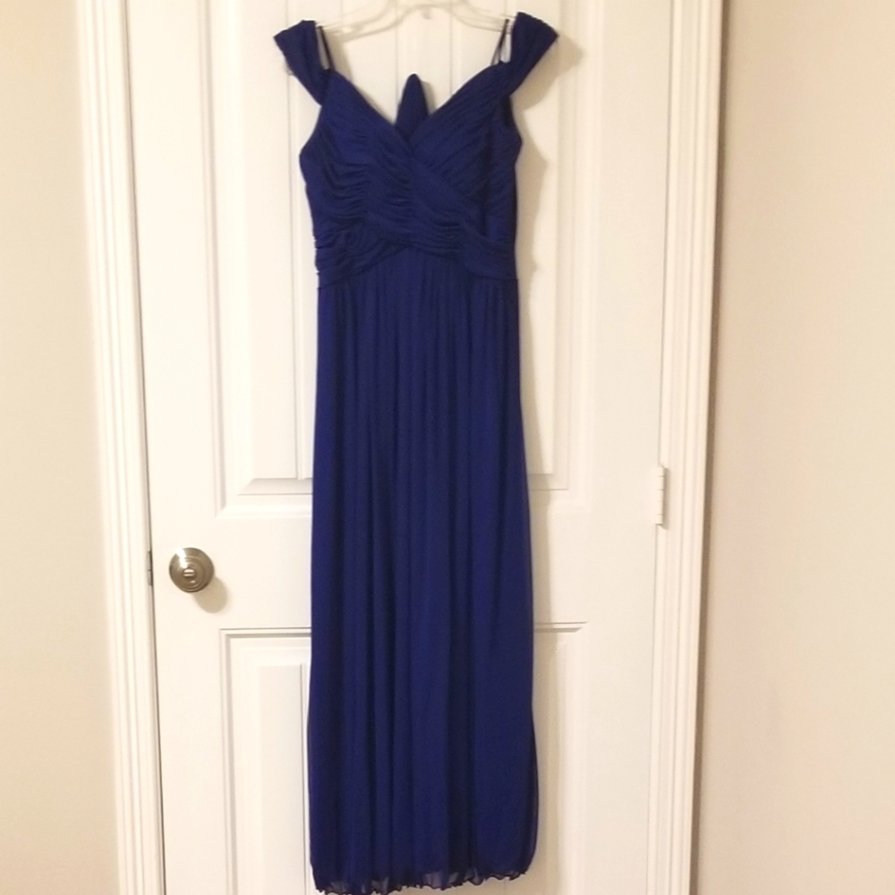 Cindy Collection Bridesmaid off the shoulder royal blue full length dress size S